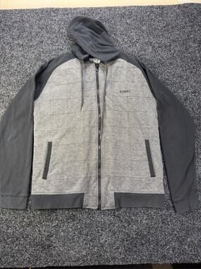 Ezekiel Men's Quilted Zip Up Hoodie Jacket Gray Black Size L